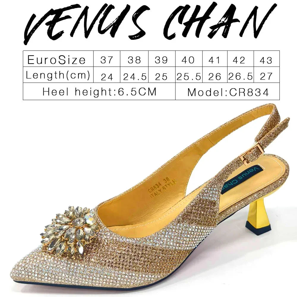 NEW Arrivals 8 Colors Italian Design Rhinestone Luxury Wine Colour Pointed Toe Shoe & Bag Matching Set Women's High Heels Night Club Business Dinner Evening Wedding Birthday Party Ladies Luxury Fashion Apparel Accessories Set
