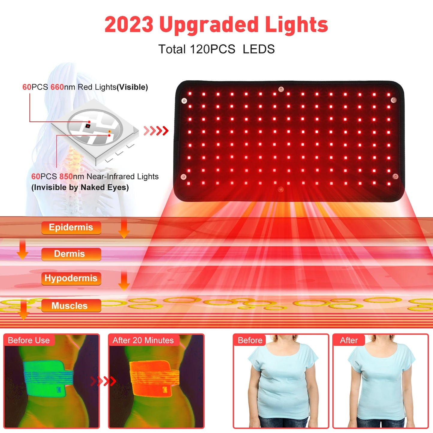 Infrared Light LED Therapy Belt Waist Red Light Heating Massage Belt Pad Lumbar Back Waist Massager for Full Body Pain Relief