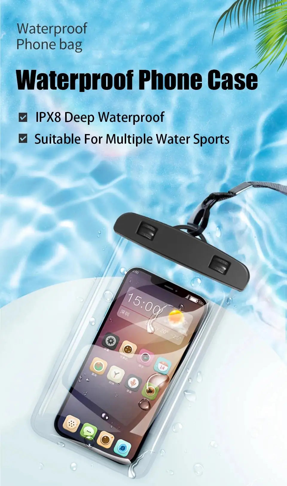 NEW Arrivals Blue/Pink/Black Color Waterproof Phone Case Swimming Water Proof Bag Universal Underwater Phone Protector Pouch PVC Cover for iPhone 14 Samsung Huawei