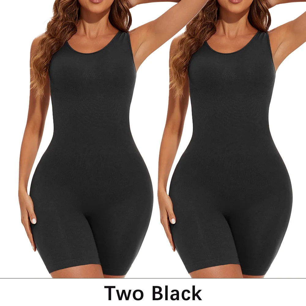 NEW Arrivals 2PCS Set S-2XL Sexy Bodysuits Full Coverage Shapewear Thigh Slim Body Suit Wide Shoulder Body Shaper Jumpsuit Seamless Shapers Slimmer