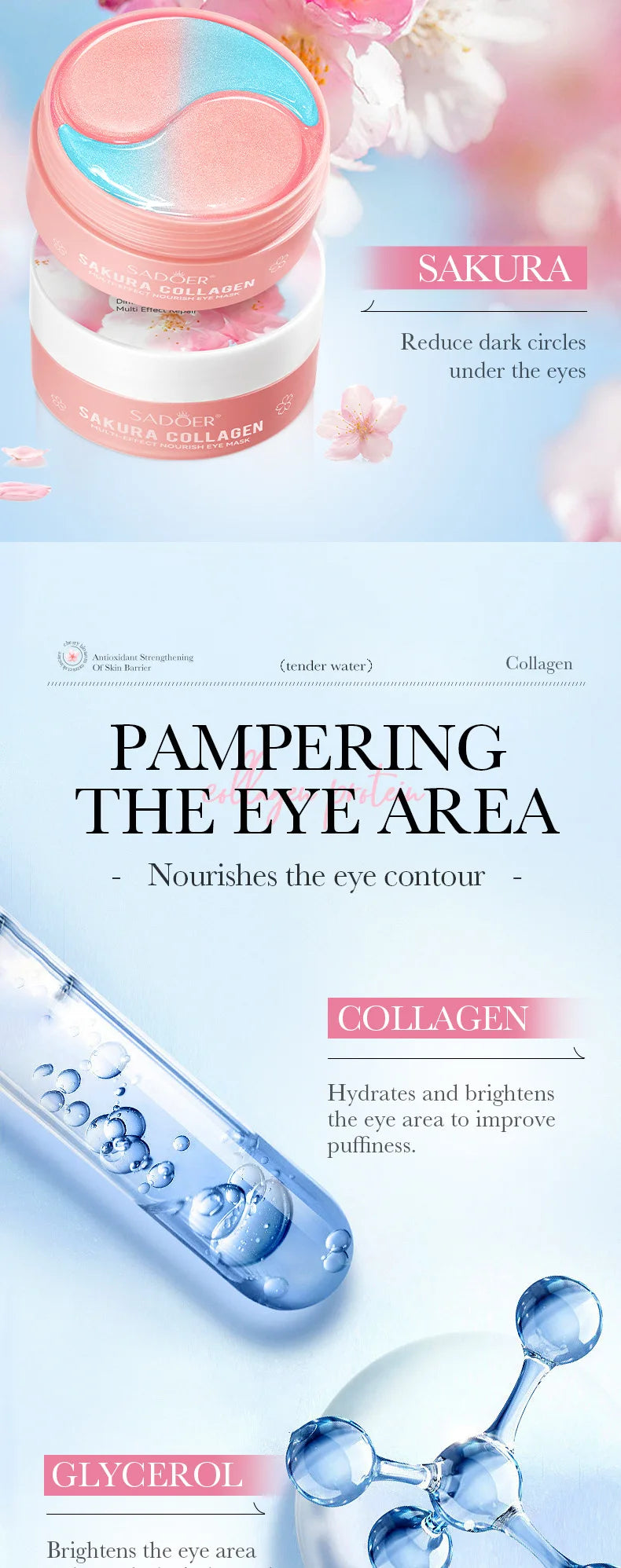 NEW Arrivals 60PCS Set Japanese Sakura Collagen Eye Mask Anti Dark Circles Eyes Bags Removal Moisturizing Firming Eye Patches Skin Care Supplies