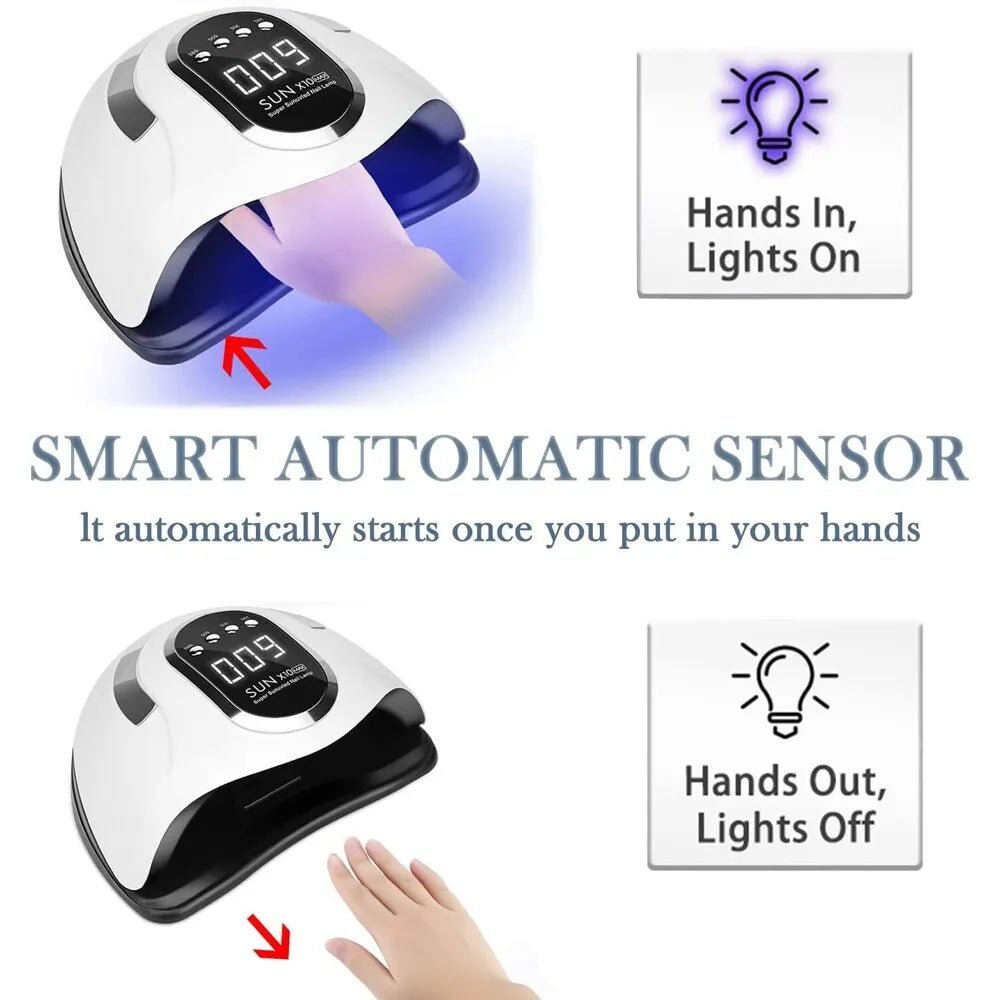 SUN X10MAX UV LED Nail Lamp for Manicure 280W Gel Polish Drying Machine with Large LCD Touch Professional Smart Nail Dryer Tools