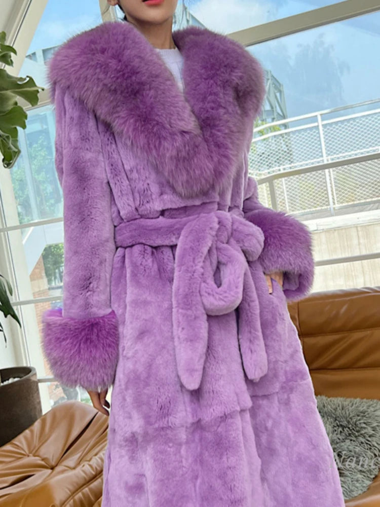 Luxury High Quality Autumn Winter Big Fur Collar Fashion Fur Coat Women's Mid-Length Thickened European and American Loose Temperament Coat Female Ladies Luxury Fashion Clothing Products
