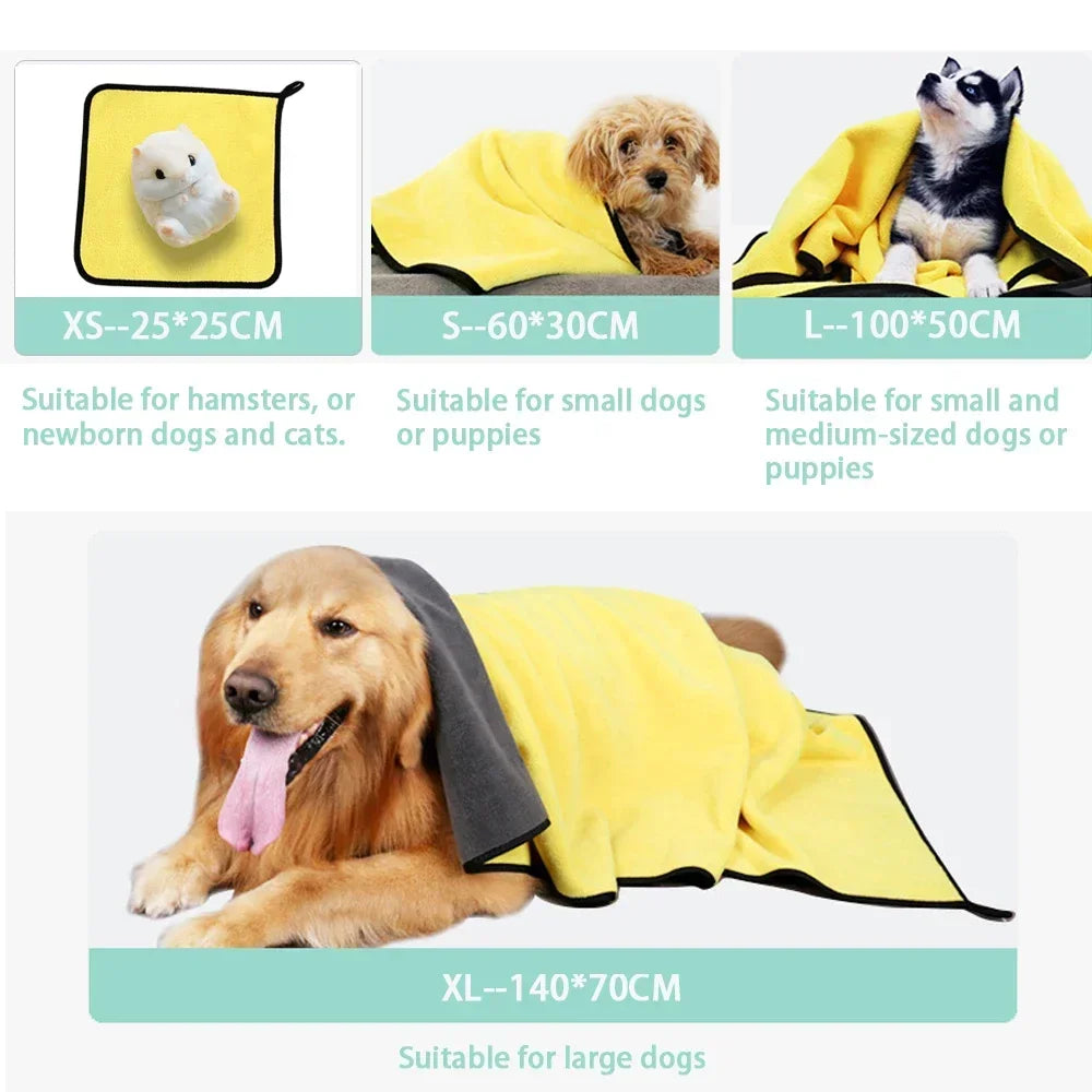 NEW Arrivals 10PCS Yellow Set Quick-Drying Dog Cat Towels Soft Fiber Towels Absorbent Bath Towel Pet Bathrobe Convenient Cleaning Towel Dog Accessories Pets Supplies