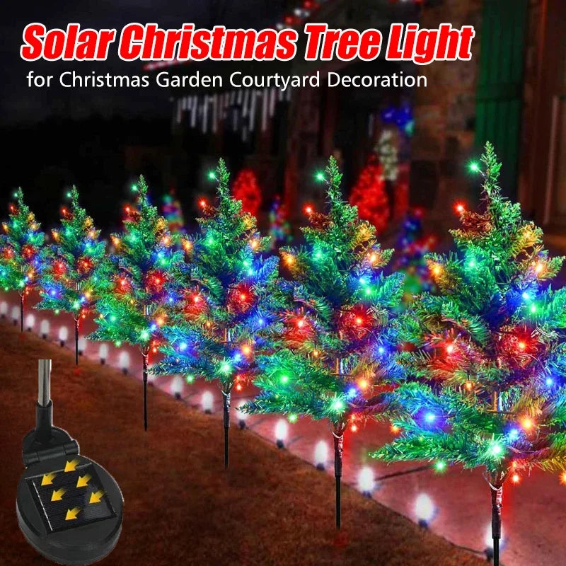 4PCS Outdoor Decoration Christmas Tree Lights Solar Rechargeable Simulation Pine Tree 20 LED Lawn Lights Garden Decoration Lamp