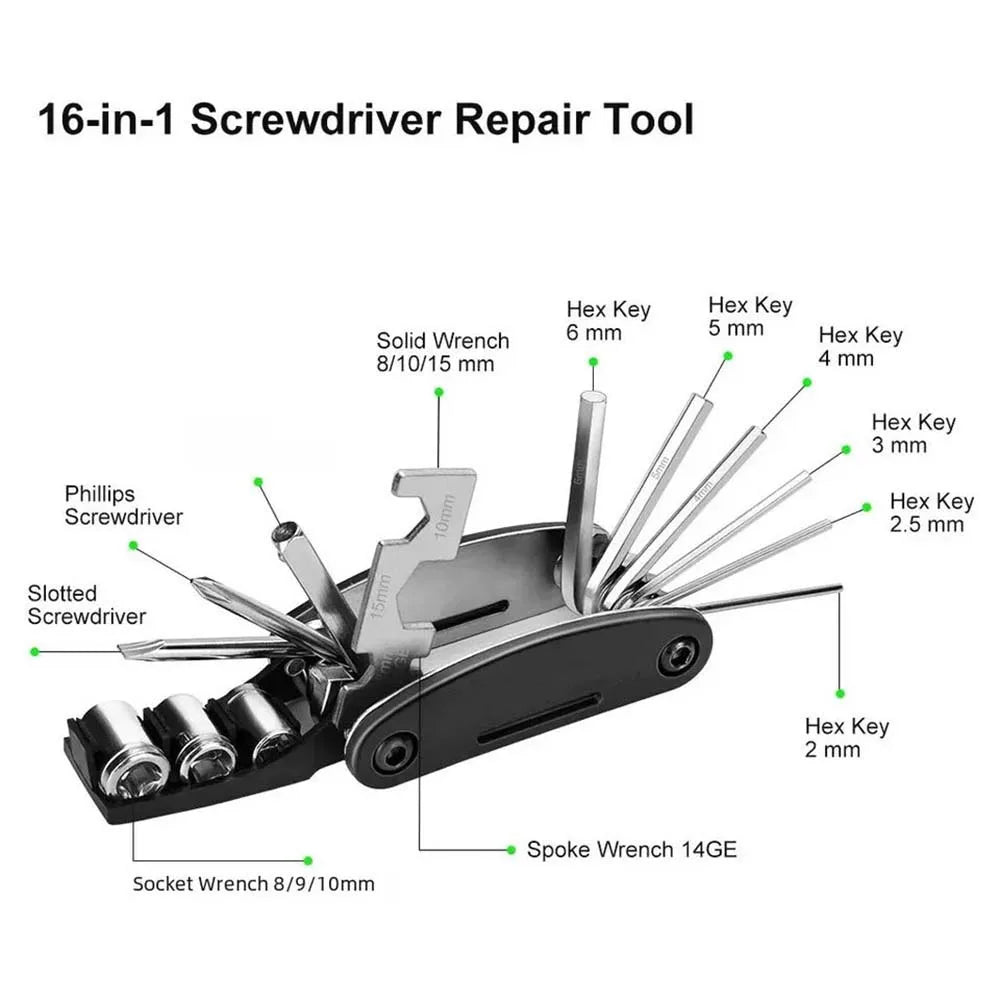 NEW Arrivals 16 in 1 Set Portable Bicycle Repair Tools Kit Hex Wrench Nut Tire Screwdriver Motorcycle Bicycle Repair Tools