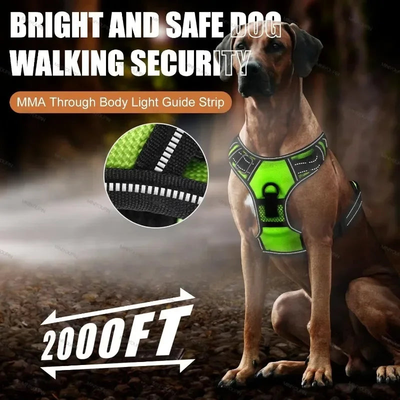 NEW Arrivals LED Light Up Dog Harness No Pull Adjustable Rechargeable Pet Luminous Vest Harness Small Medium Large Dogs Outdoor Night Walking Running Pet Supplies