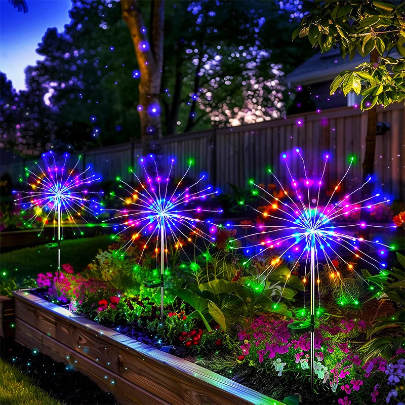NEW Arrivals 2PCS Set 420 LED Solar Garden Firework Lights Outdoor Decor Street Solar Lamp for Pathway Patio Lawn Yard