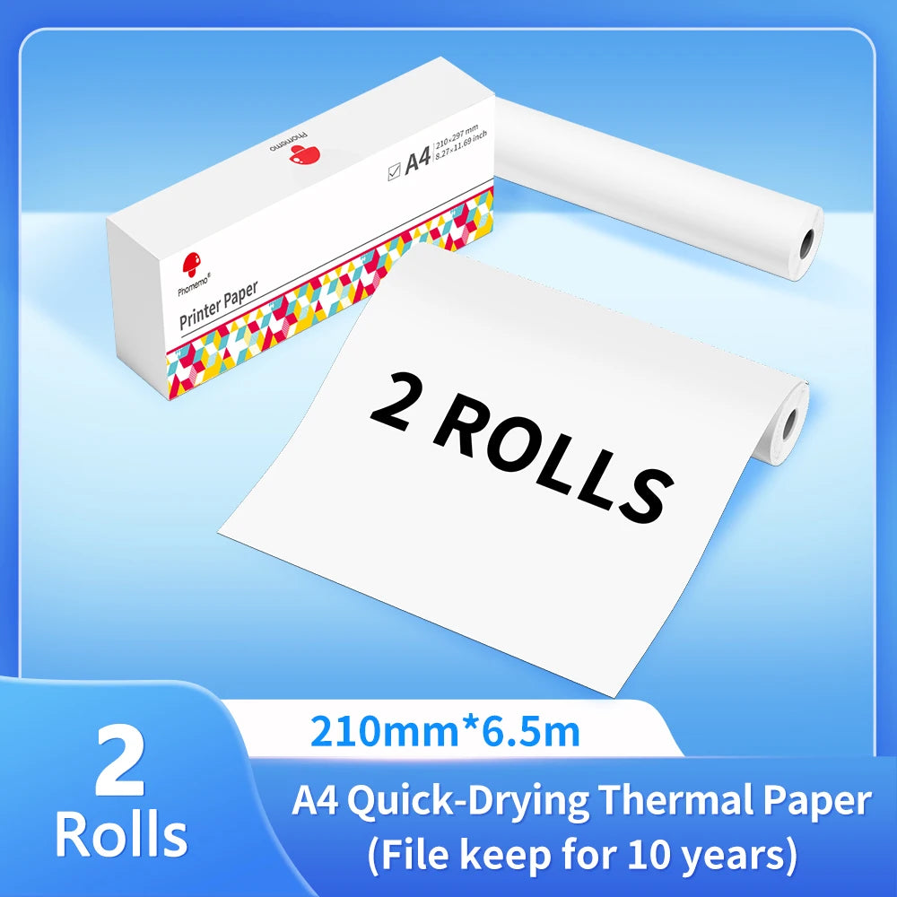 NEW Arrivals 4 Rolls 200 Sheets Set Original PHOMEMO A4 Paper Thermal Paper Fold Continuous Printing Paper Suitable for Phomemo M08F A4 Printer Long Time Storage