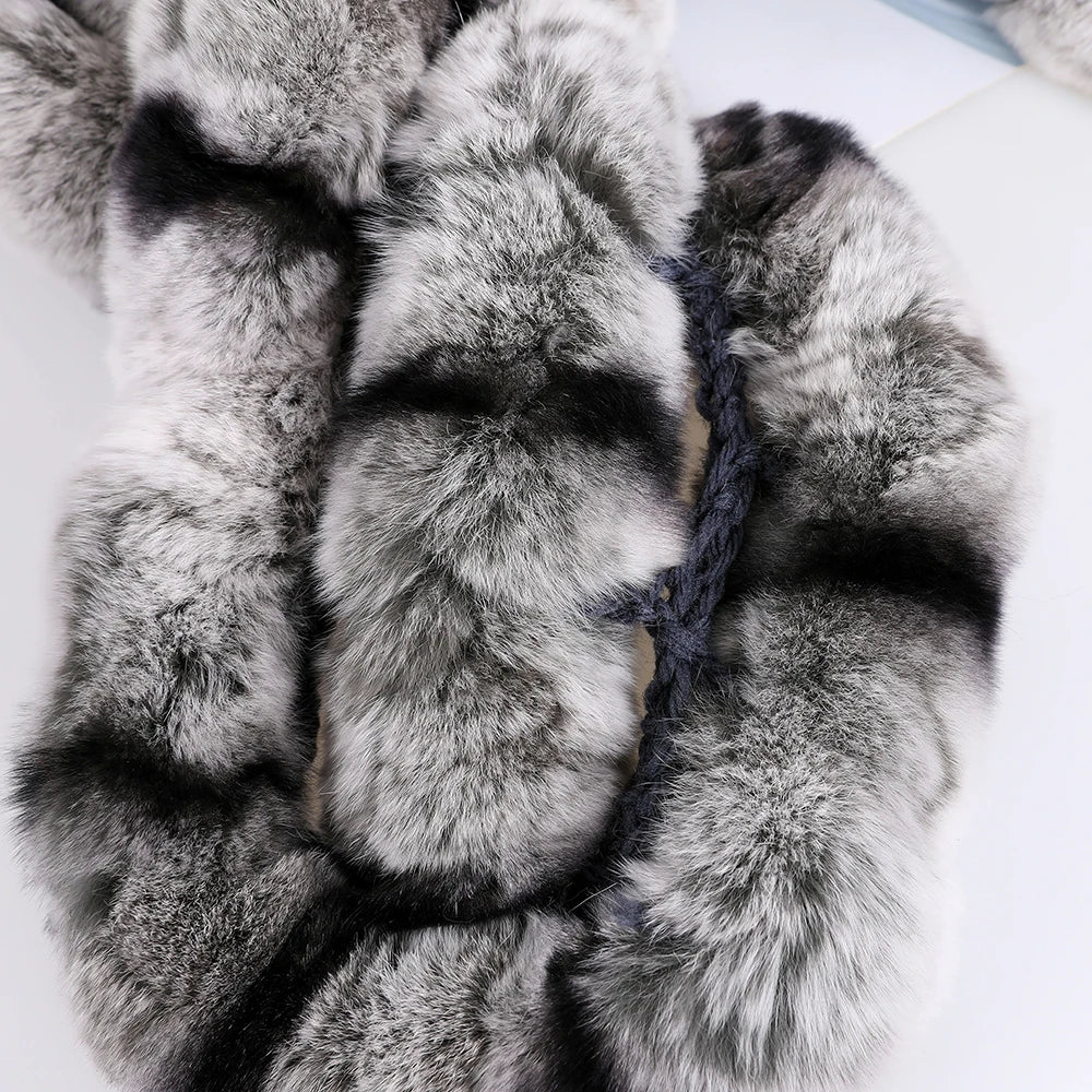 Low-Price Sales are Limited Genuine Women's Girls Winter Warm Soft Real Rex Rabbit Fur Hand Sew Scarf Scarves Wraps Neck Warmer Shawl Scarfs Female Ladies Winter Fashion Clothing Accessories Products