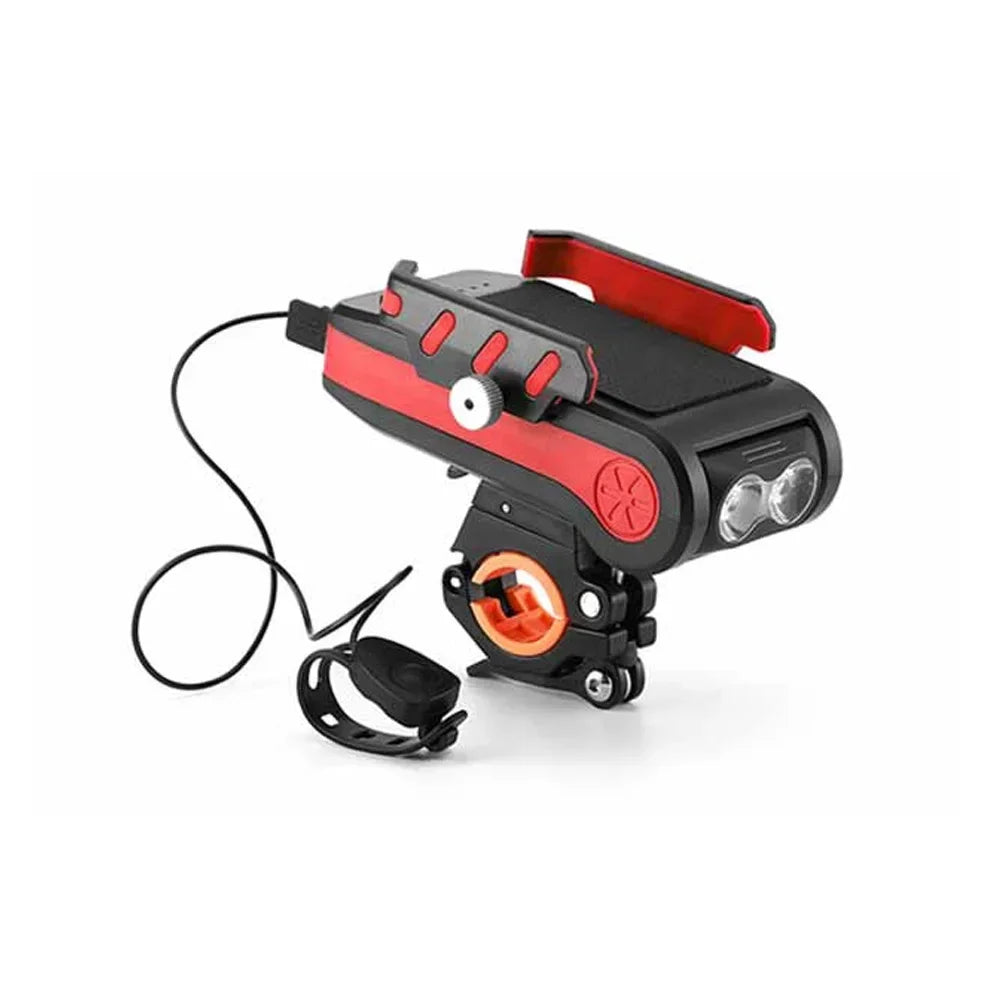 NEW Black/Blue/Red Color Rechargeable Bike Light Bike Flashlight LED Multifunction 4 IN 1 Set Bike Horn Holder Power Bank Bicycle Front Lamp Phone Stand Bicycle Accessories