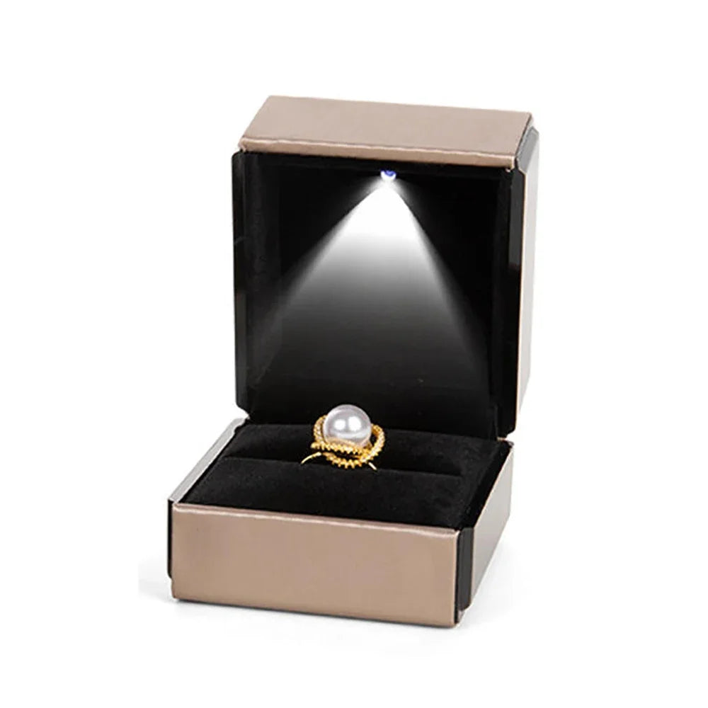 NEW LED Light Jewelry Box Luxury Ring Box for Proposal Engagement Wedding Rubber Paint Square Jewelry Gift Organizer Accessories Jewelry Supplies