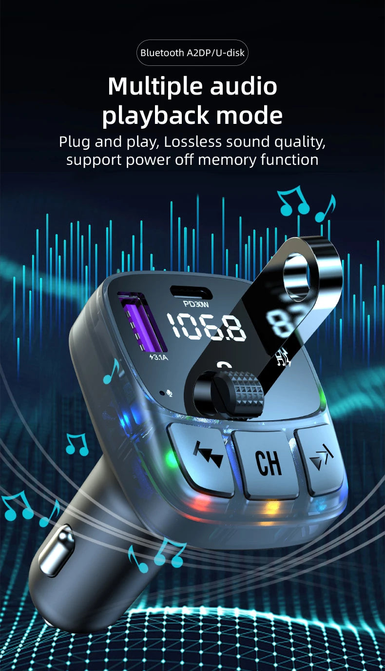 NEW Arrivals Bluetooth 5.3 MP3 Player Automobile Transmitter 30W PD Type C Dual USB Fast Charge Handsfree Car Audio Car Accessories