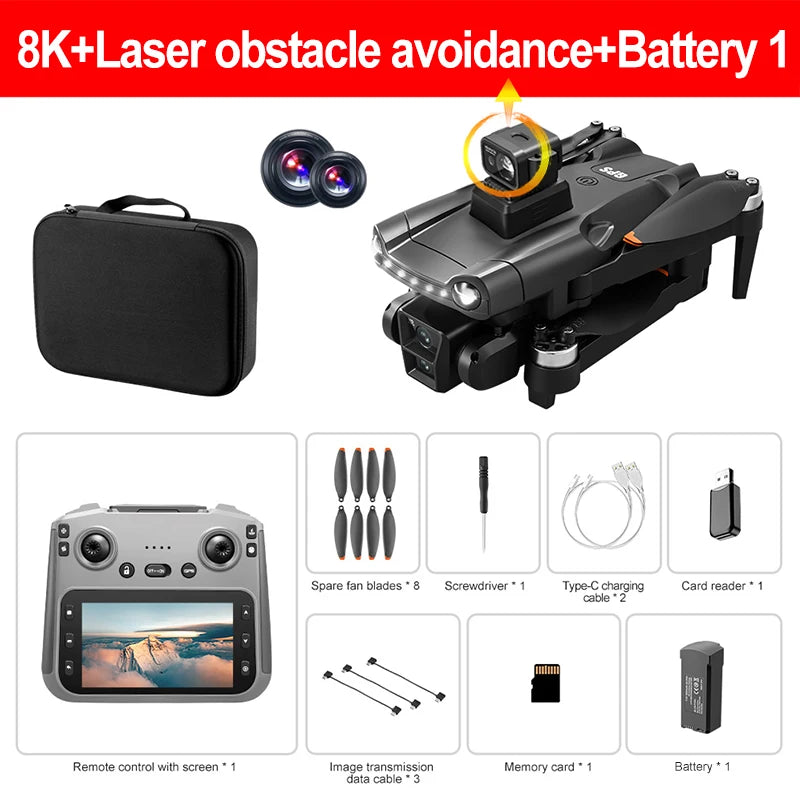 NEW Xiaomi V198MAX GPS Drone 8K Professional Camera Laser Video Recording Aerial FPV Brush Laser Obstacle with Large Screen Remote Control Folding Drone + 3 Batteries Set
