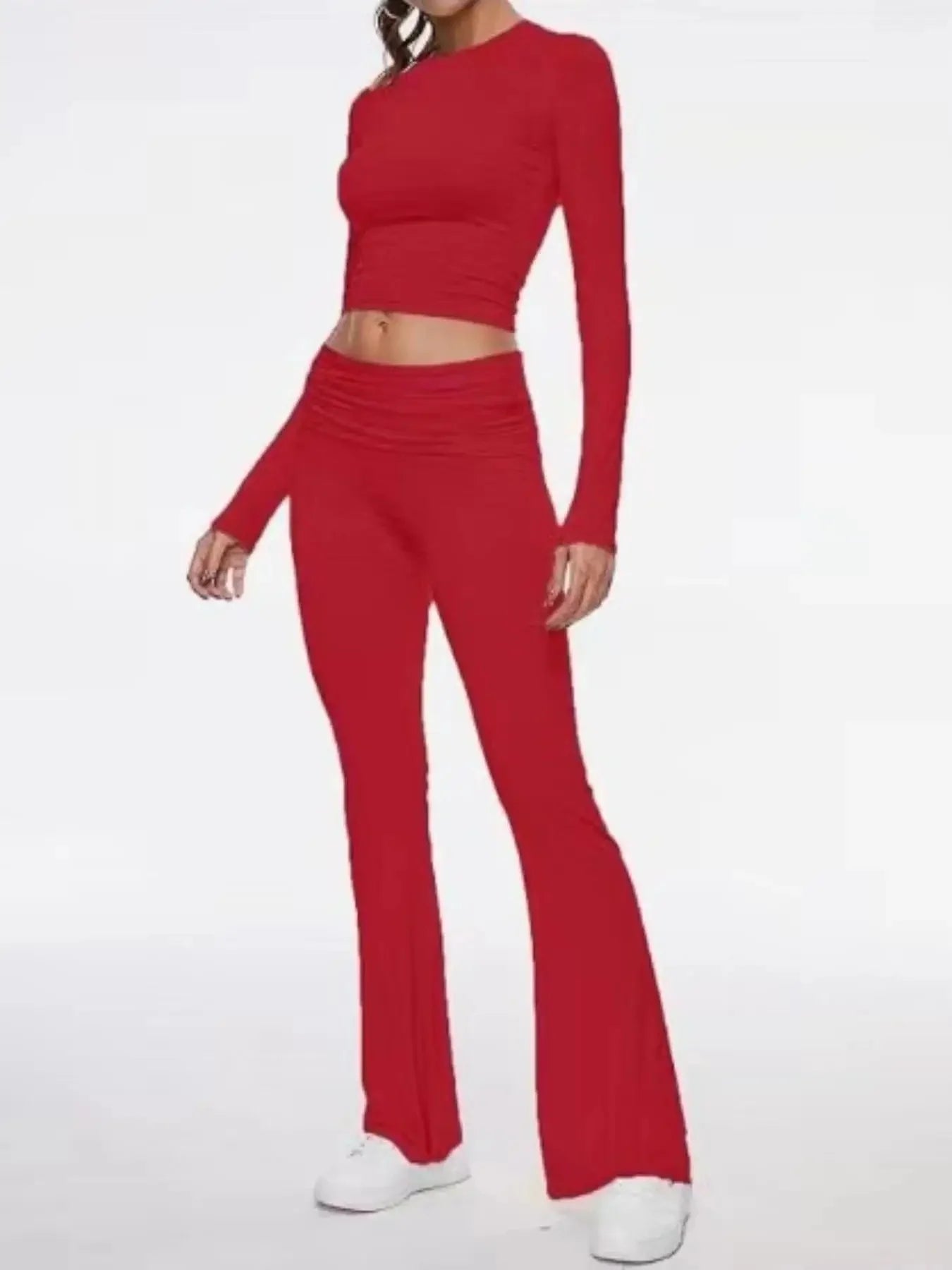 NEW Arrivals S-XL 7 Colors High-End Women's Long Sleeve Top And Flared Pants Set Fashionable And Stylish Polyester Fiber Women Outdoor Streetwear Sports Sets