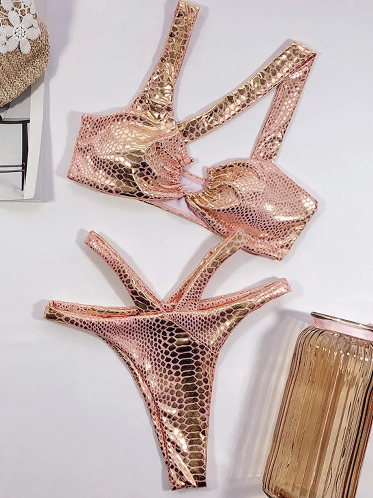 NEW!!!! Luxury Bandage Swimwear Women Sexy Snake Bikini Swimsuit Female Gold Sliver Bikini Set Biquini Bathing Suit Swim Wear