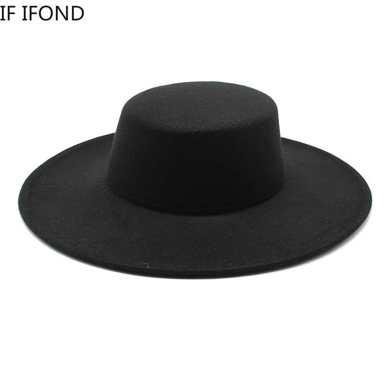NEW Arrivals 8 Colors 56cm-58cm French Women's Luxury Hat Big Wide Brim 10CM Fedora Hat Autumn Winter Spring Cotton Wool Derby Wedding Jazz Hats Flat Top Felt Hat Ladies Luxury Fashion Apparel Accessories