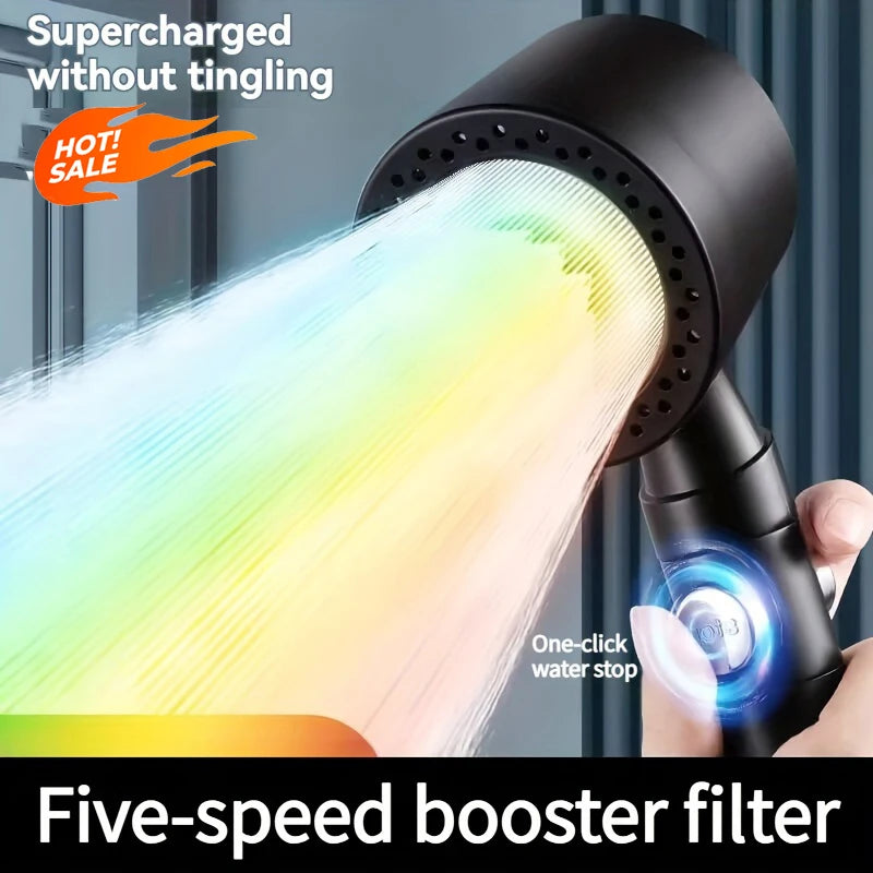 NEW Arrivals 5 Modes Full Set Handheld Powerful Shower Head New High Pressure Water Saving Filter Shower Head With One Button Stop Water Saving High Pressure Home Bathroom Accessories