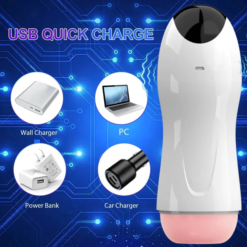 Adult Automatic Male Masturbator Cup Vibration Blowjob Real Vagina Pocket Pussy Penis Oral Sex Machine Toys for Man Adults 18+