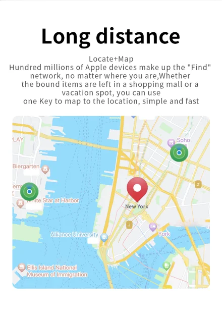 NEW Arrivals Security Bluetooth GPS Tag Based on iPhone Find My App Anti-Lose Tracker Sound Locate Message Reminder Alarm Key Finder Pets Elderly Kids Keychain Necklace Collar GPS Locator