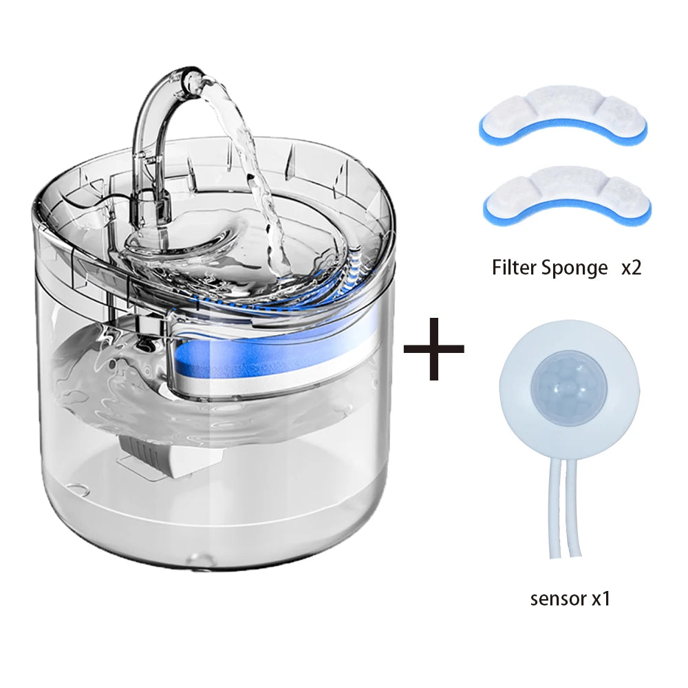 NEW Arrivals Automatic Sensor Cat Dog Water 2L Fountain With Faucet Dog Water Dispenser Transparent Filter Drinker Pet Sensor Drinking Feeder Pets Supplies