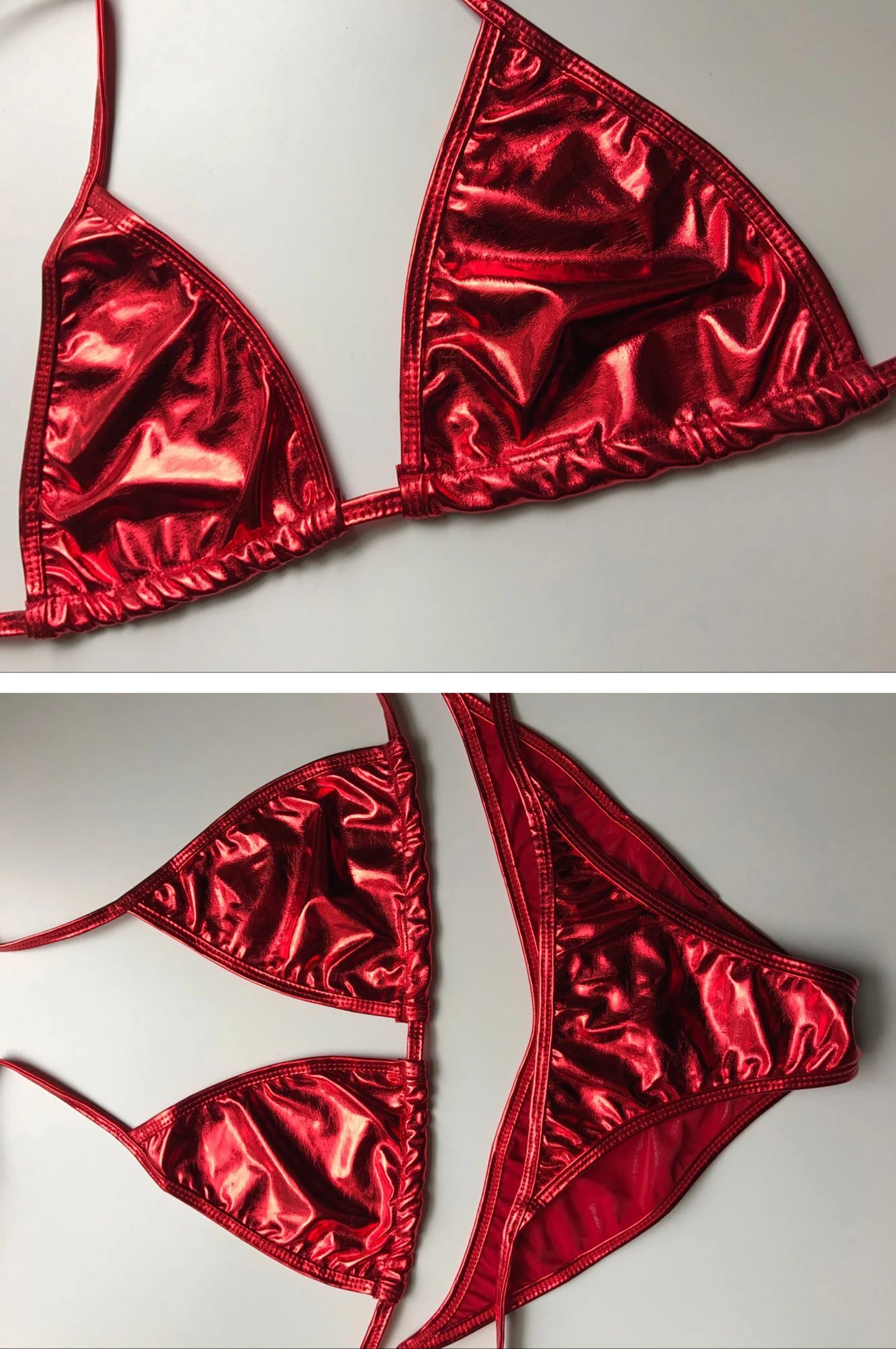 hot Sexy glisten Metallic pvc Babydoll Underwear exotic apparelt costumes bikini Setspole dancing bra set plus size lingere