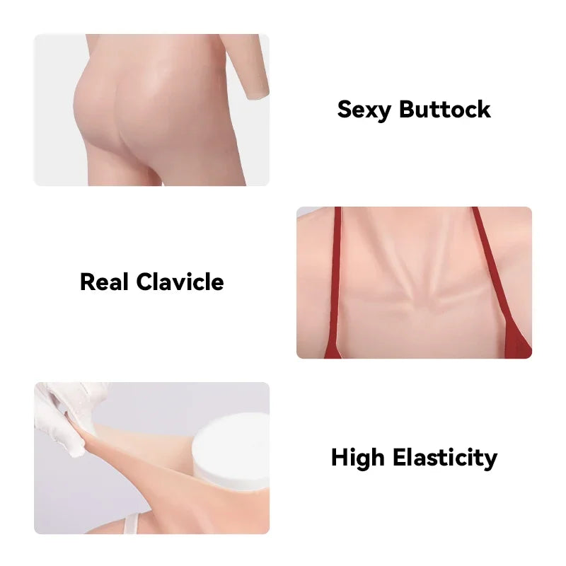 KUMIHO Cosplay One Pieces Silicone Bodysuit C Cup Breast Forms Fake Boobs With Arms For Crossdresser Mens Sissy Drag Queen