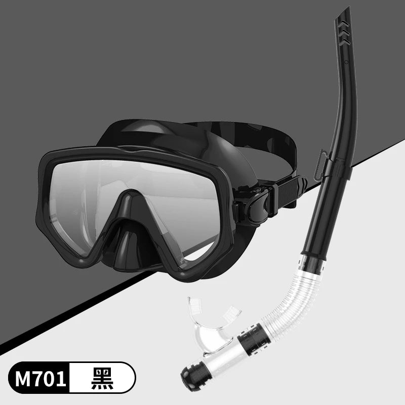 NEW Professional Diving Mask Snorkel Set For Adults Tempered Glass Scuba Professional Panoramic Snorkeling Gear Swimming Training Snorkel Kit Swimming Accessories Sports Supplies