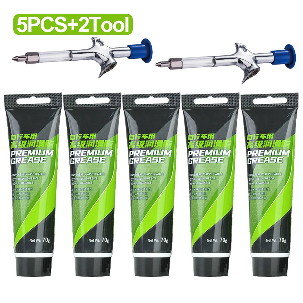 NEW 5PCS + 2 Tools Set Bicycle Grease Green Applesauce Bearing Grease Motor Oil Lubricant Optional Grease Gun, Bicycle Maintenance Accessories Sports Supplies