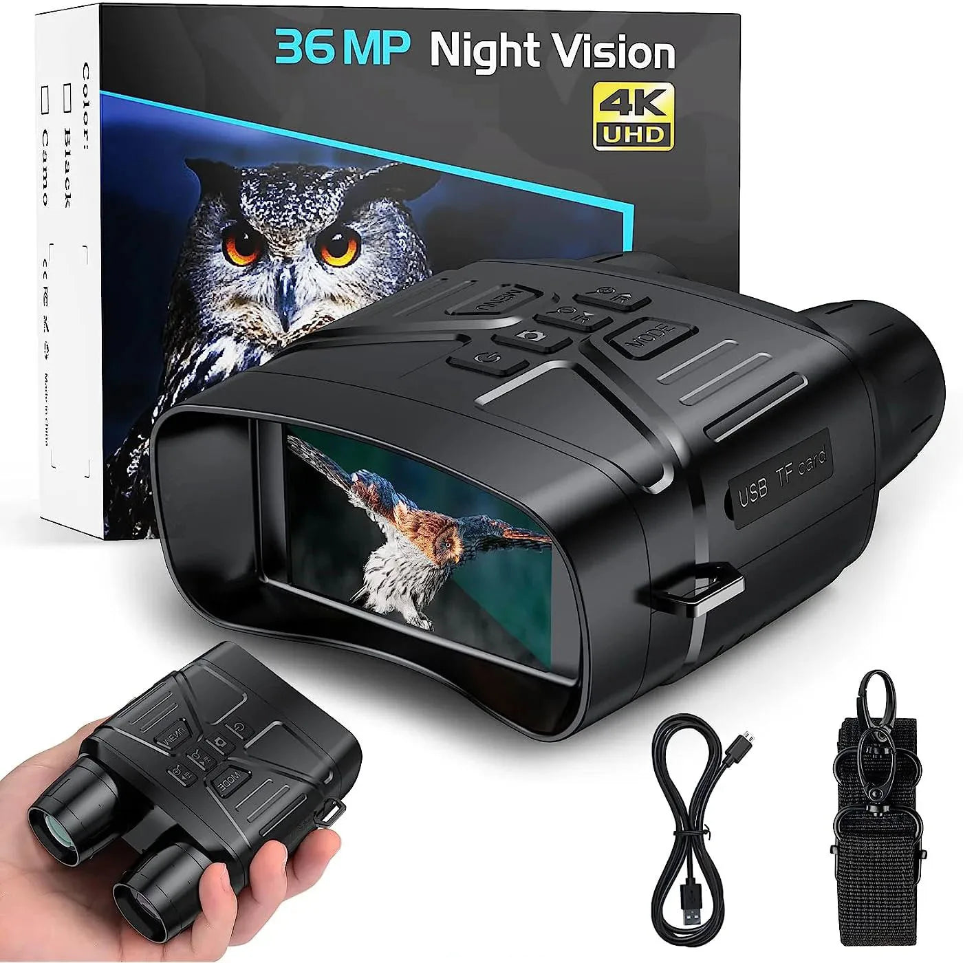 NEW 4K Night Vision Professional Goggles Binoculars with 5000mAh 32GB Card Rechargeable Battery, Can Save Photo and Video,3'' HD Screen for Camping & Security