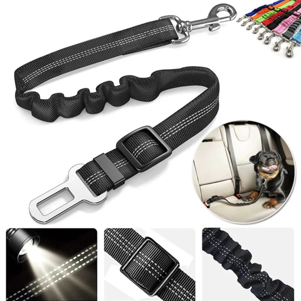 NEW Arrivals Reflective Dog Seat Belt - Adjustable and Durable Harness with Bungee Fabric Belt for Safe and Secure Car Travel Dogs Safety Accessories Pets Supplies