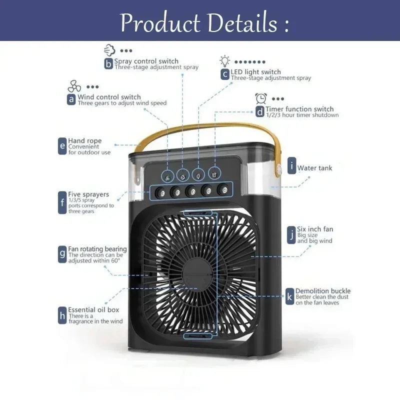 New Arrivals 3 In 1 Fan Air Conditioner Household Small Air Cooler LED Night Light Portable Humidifier Air Adjustment Fan Office Home Fan