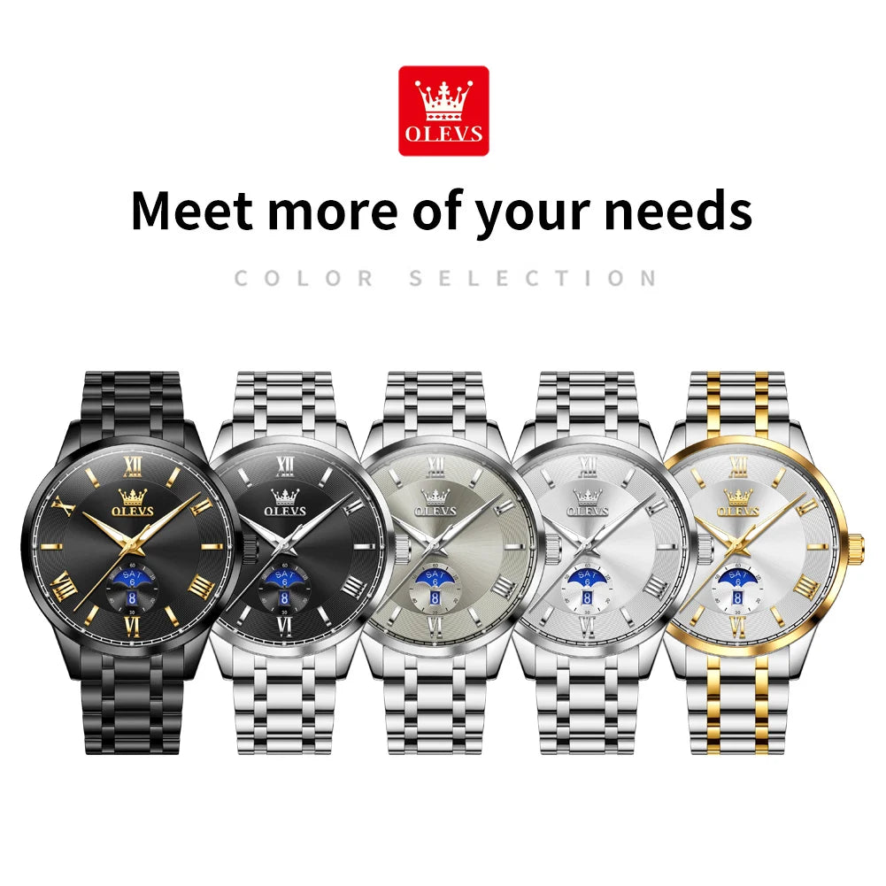 NEW 4 Colors 100% Original OLEVS 3638 Men Watch Original Quartz Watch Stainless Steel Waterproof Luminous Large Dial Day Date Watches Luxury Men Box Luxury Gifts for Husband Boyfriend