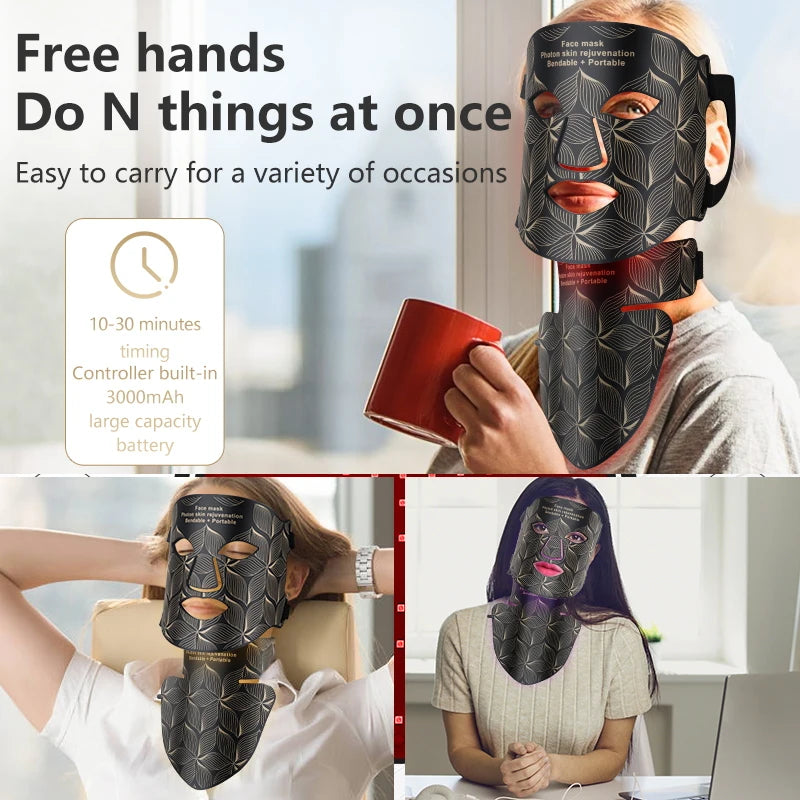 NEW Arrivals LED Facial Mask Set with Neck 8 Color Near-Infrared Red Facial and Neck Photon Oil Control Skin Firming Whitening and Anti Redness Skin Care Supplies