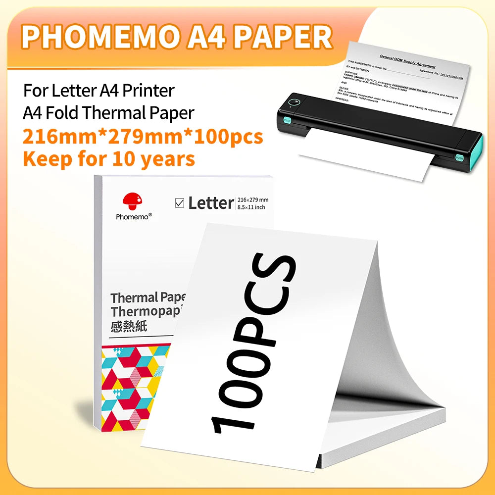 NEW Arrivals 100-200PCS Set Original PHOMEMO Thermal Printer Paper 8.5 x 11 Inch, Advanced Thermal Printing, Thermal Paper Compatible with M08F-Letter, M832, M834 Tattoo Photos