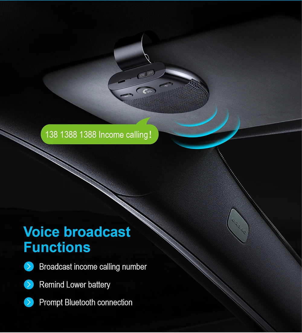 NEW Wireless Bluetooth Car Speaker Handsfree Kit Hands-Free Bluetooth Multipoint Speaker Phone Sun Visor Blue Tooth Voice Broadcast Functions Car Accessories