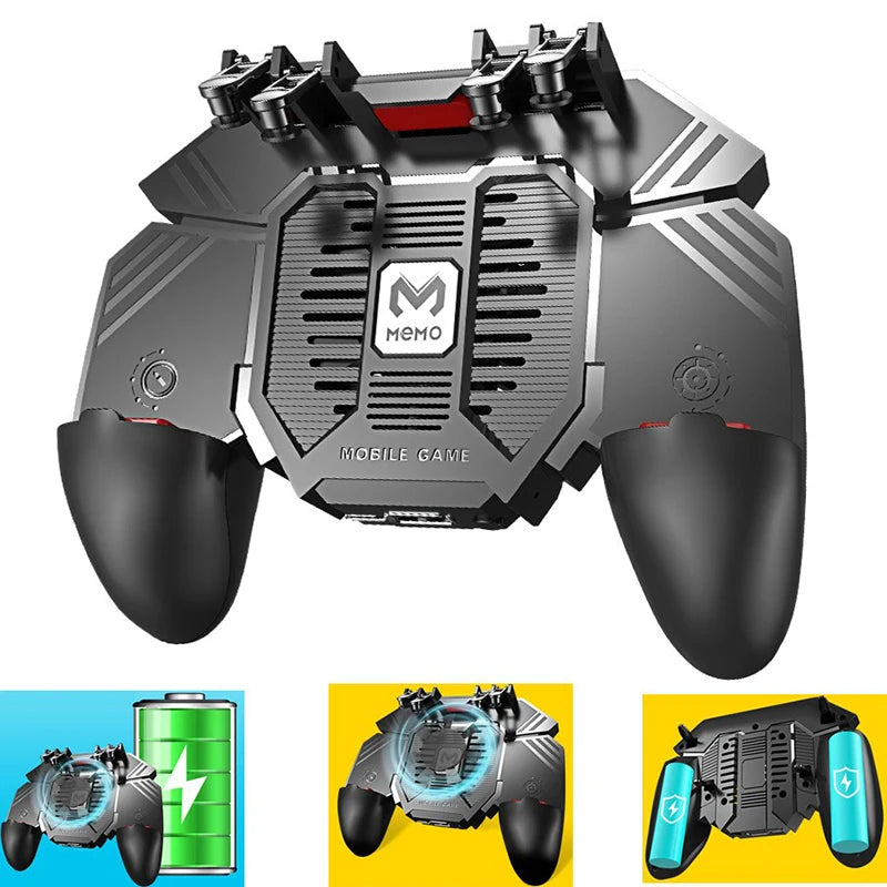Mobile Game Controller 6 Fingers with Fan Trigger Gamepad Joystick for Android IOS Game Pad Mobile with Battery