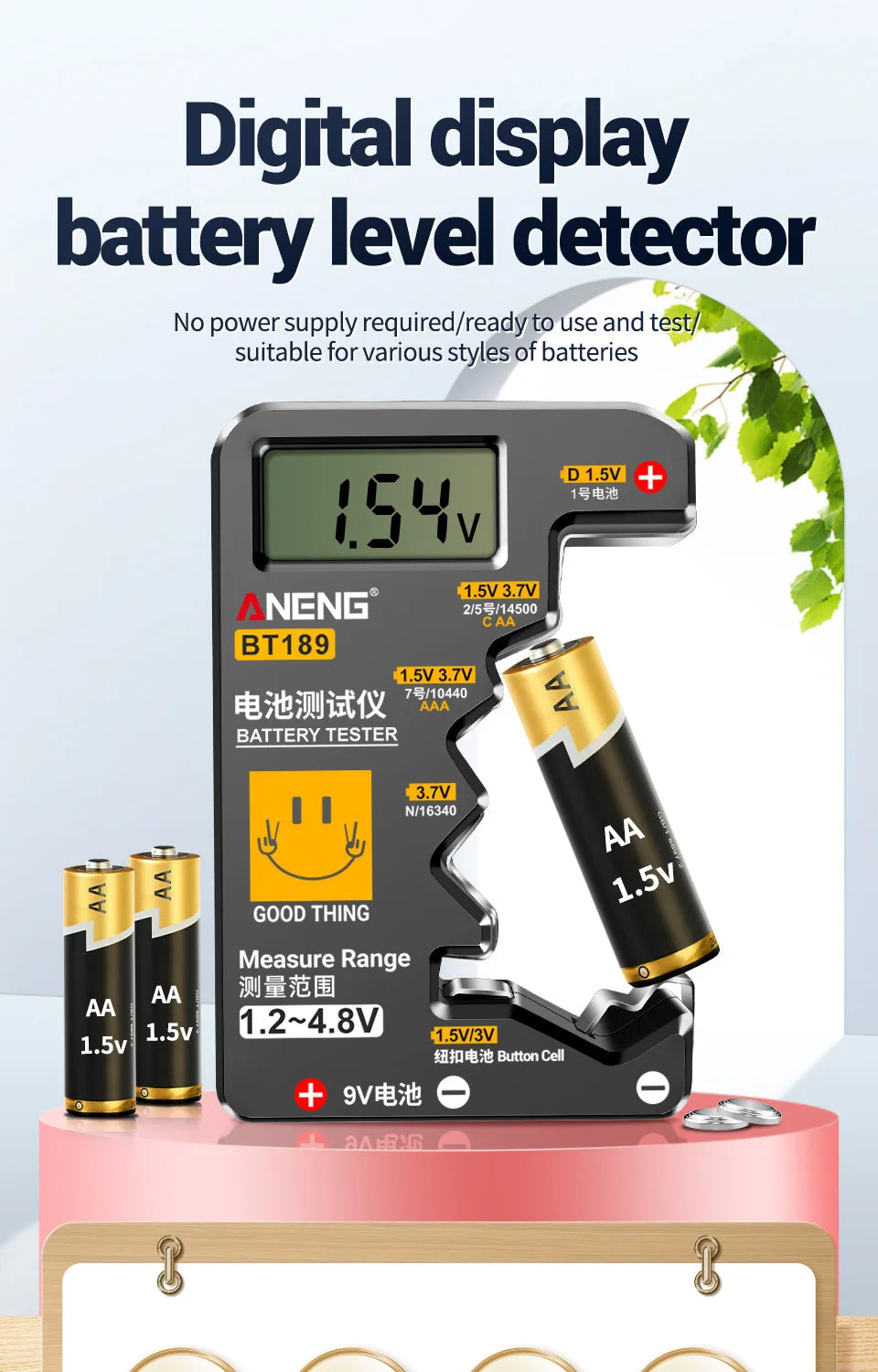 NEW Arrivals BT189 Button Cell Battery Tester 9V N D C AA AAA Universal Household LCD Display Battery Tester Power Bank Detectors Tools