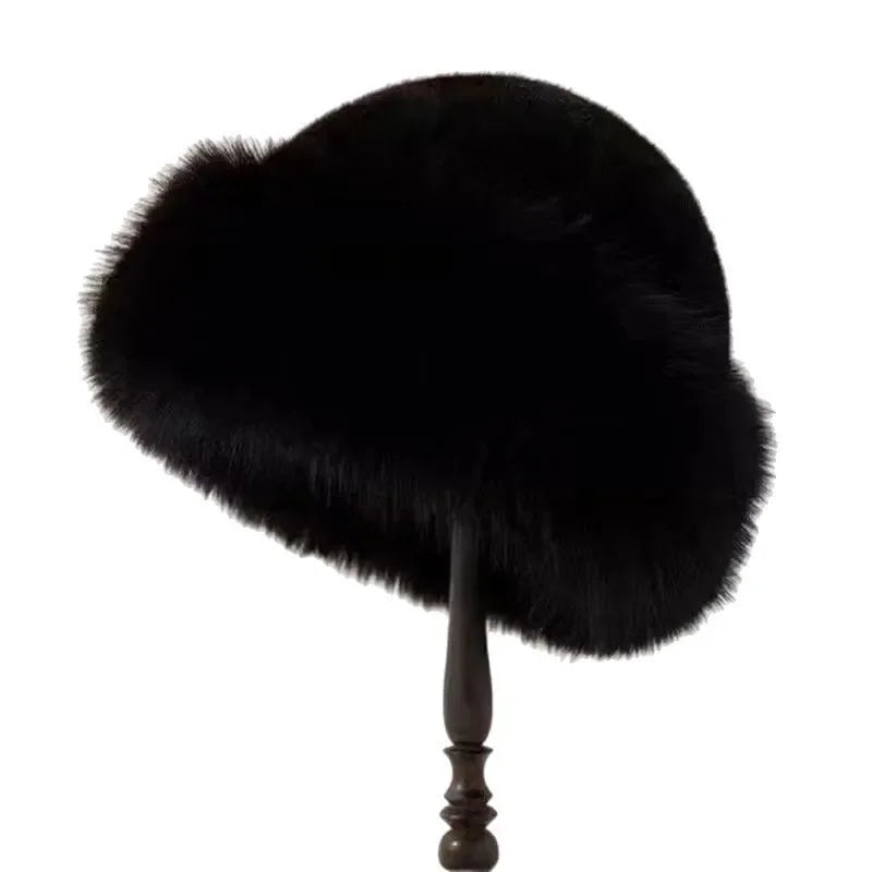 Beige White Women's Fox Fur Fisherman Hat Mongolian Warm Ear Protection Winter Cap White Plush Hat Soft Cozy Hat Fashionable Knitted Cap