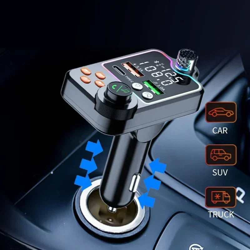 NEW Arrivals Car Bluetooth Quick Charger Car Cigarette Lighter Call Hands-free EQ Atmosphere Light MP3 Player FM Transmitter Charger