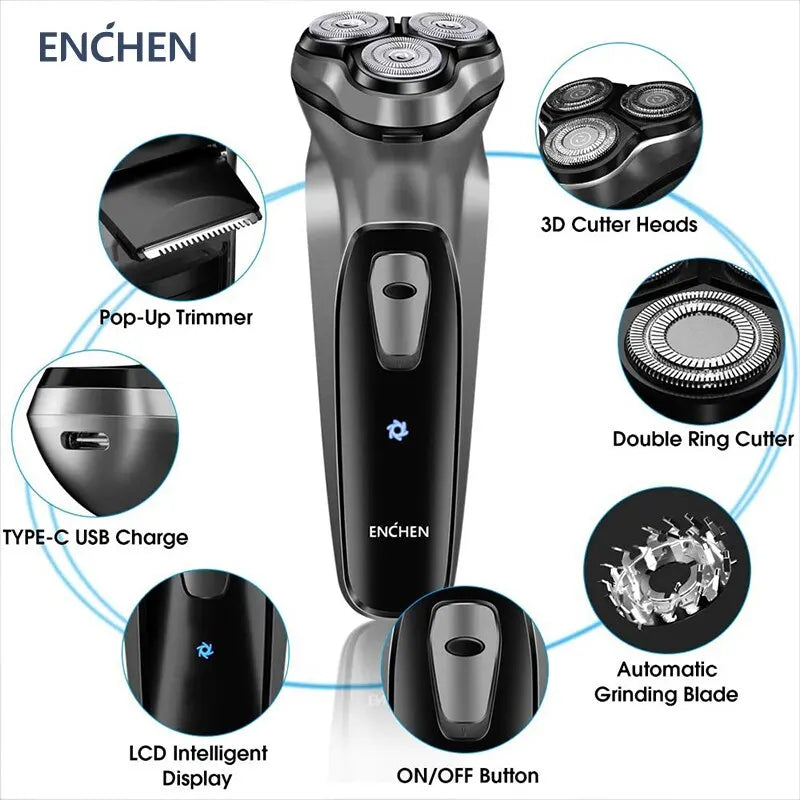 NEW Arrivals Blackstone Electrical Rotary Shaver for Men 3D Floating Blade Washable Type-C USB Rechargeable Shaving Beard Machine Outdoor Travel Business Trip Electric Shaver