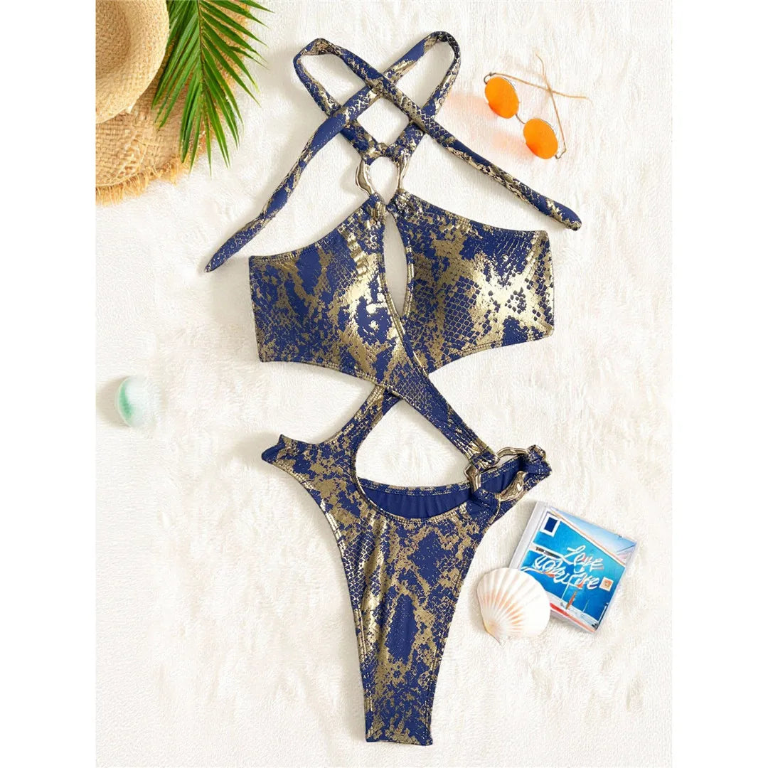 Just Arrived 6 Colors Sexy Bather Bathing Suit Swim Tummy Cut Out Control Leopard Snakeskin Women Swimwear Halter High Cut Leg One Piece Monokini Swimsuit Female K7972