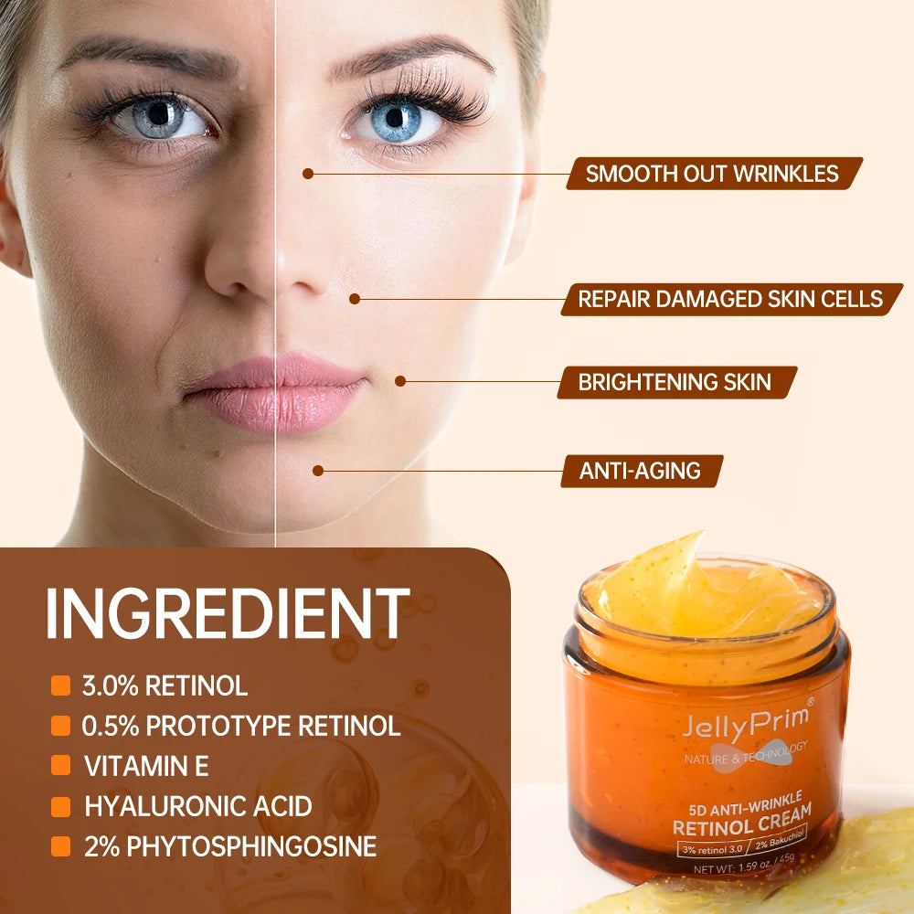 Anti Wrinkle Retinol Face Cream Vitamin E Lifting Wrinkles Removal Hyaluronic Acid Moisturizing Aging Facial Creams Skin Care