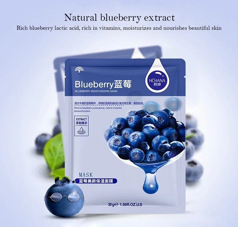 NEW Arrivals 20PCS Set 7 Natural Fruit Patterns Natural Plant Facial Mask Moisturizing Oil Control Anti-Aging Fruit Aloe Korean Hyaluronic Acid Sheets Face Mask Beauty Skin Care Products