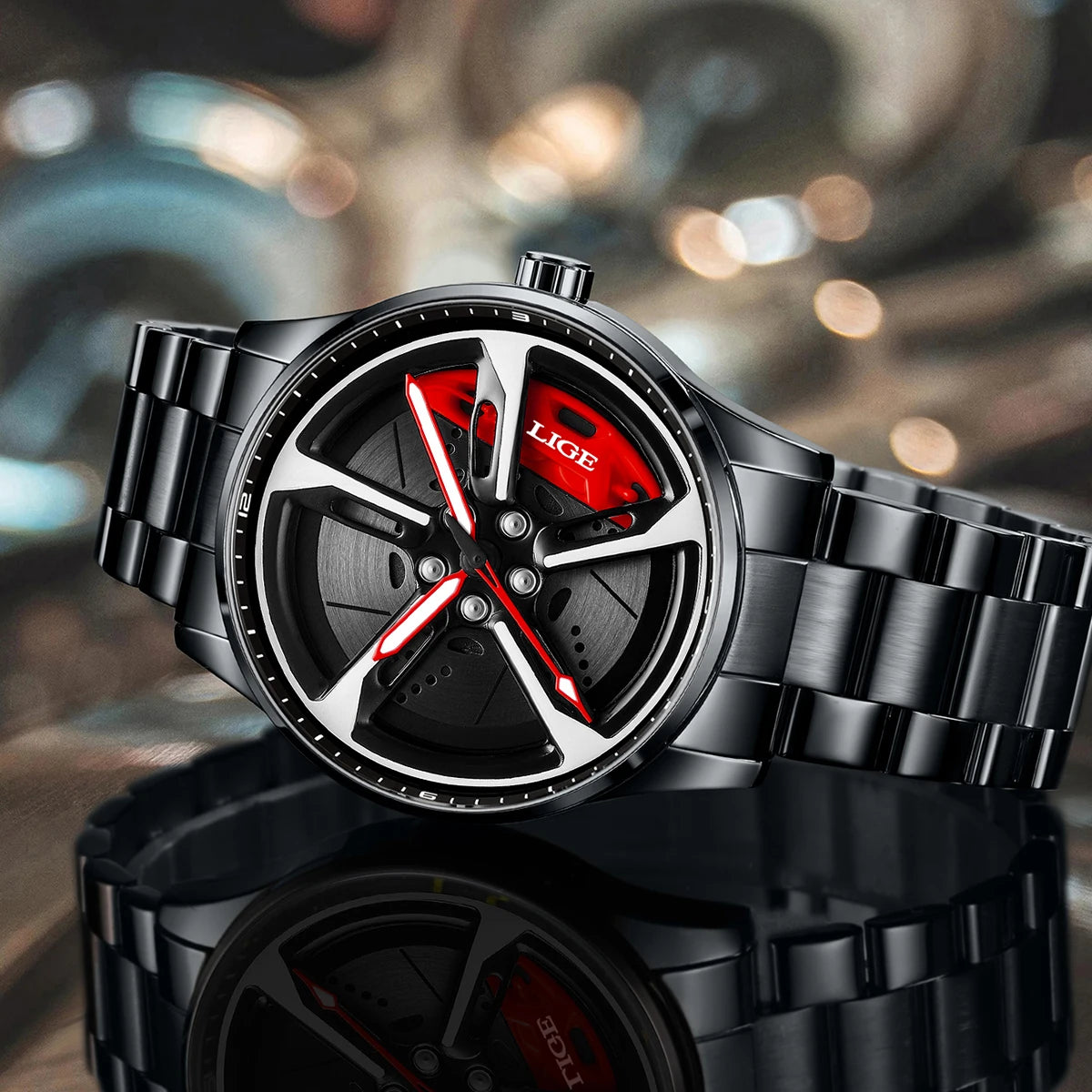 New 30Km Waterproof 6 Colors Sports 3D Xiaomi Car Wheel Watch Fashionable Rotating Dial Stainless Steel Strap Waterproof Quartz Watches Reloj Hombre Sports Supplies