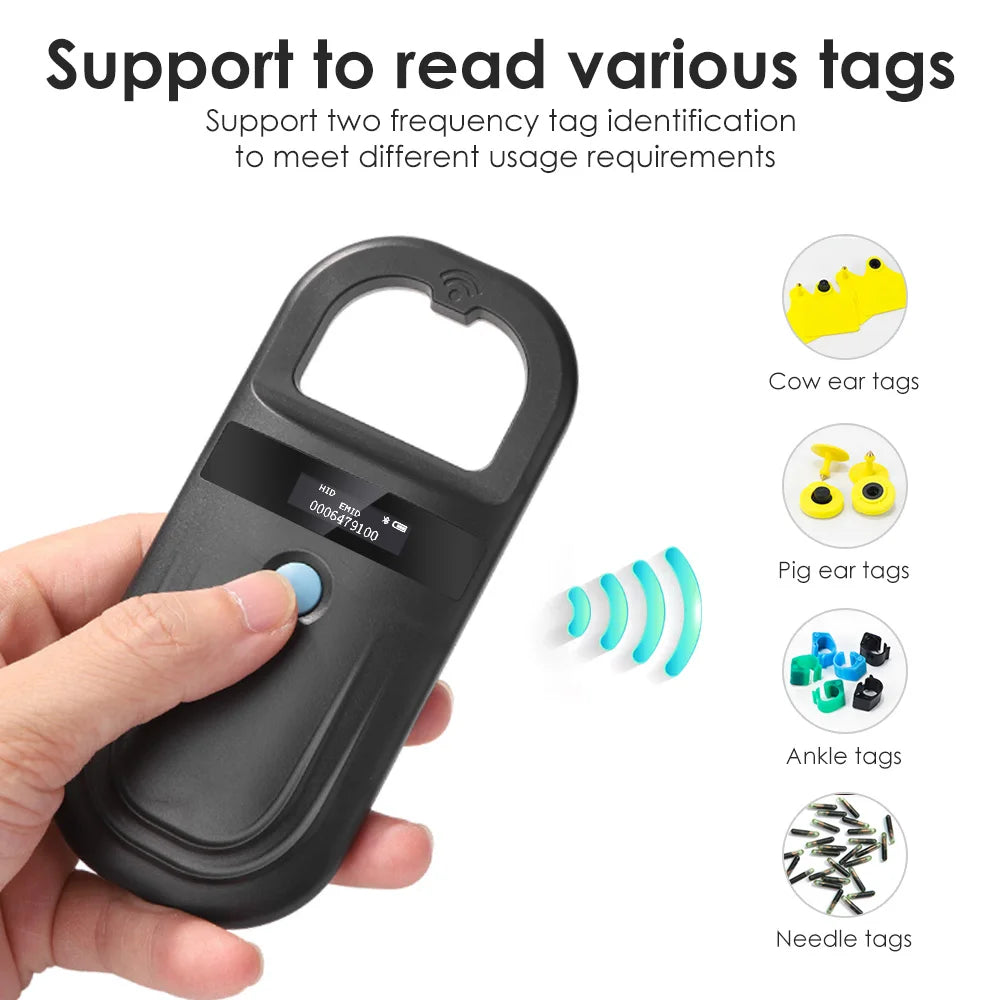 Animal Black RFID Reader 134.2KHz 125kHz USB/Bluetooth Pet Cat Dog Microchip Scanner FDX-B Glass Chip Identification Tag Reader