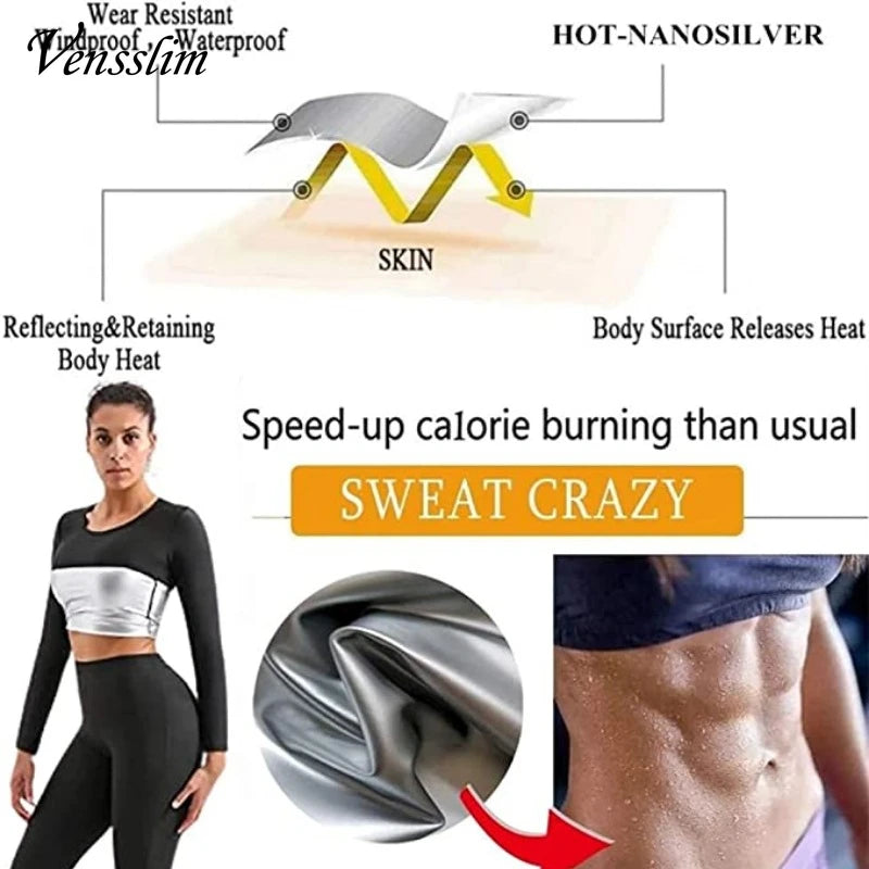NEW S-5XL Plus Size Women Silver Ion Coating Thermal Shirt Sweat Sauna Tank Top Body Shaper Waist Trainer Slimming Short/Long Sleeve Shapewear Weight Loss Shirt