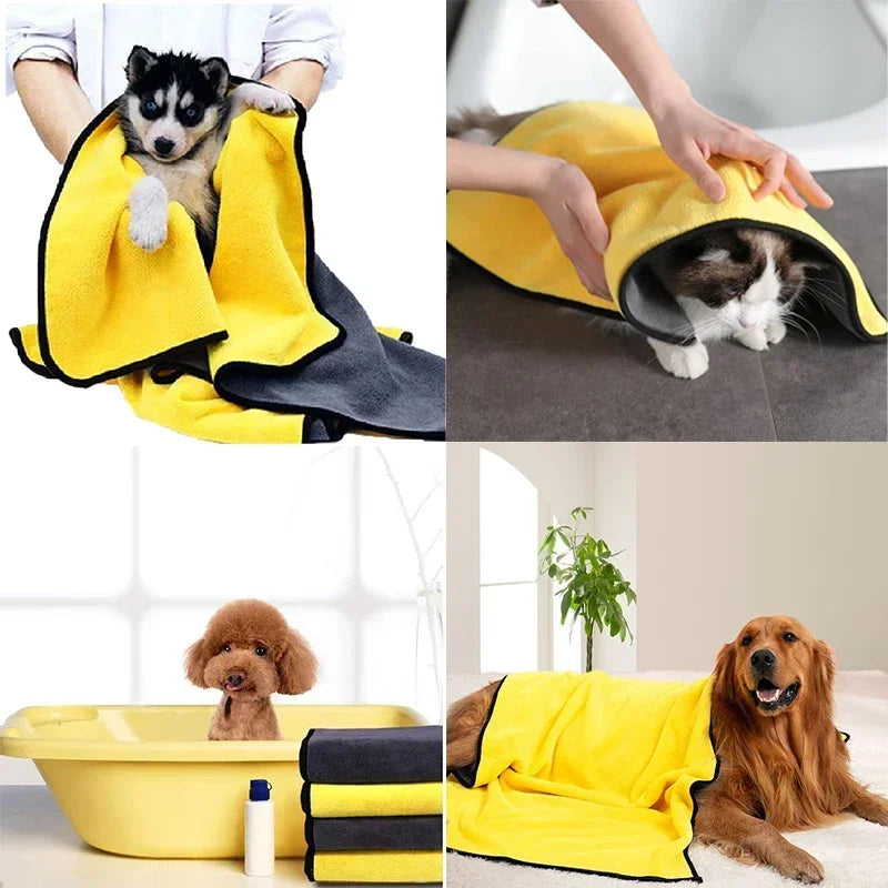 NEW Arrivals 10PCS Yellow Set Quick-Drying Dog Cat Towels Soft Fiber Towels Absorbent Bath Towel Pet Bathrobe Convenient Cleaning Towel Dog Accessories Pets Supplies