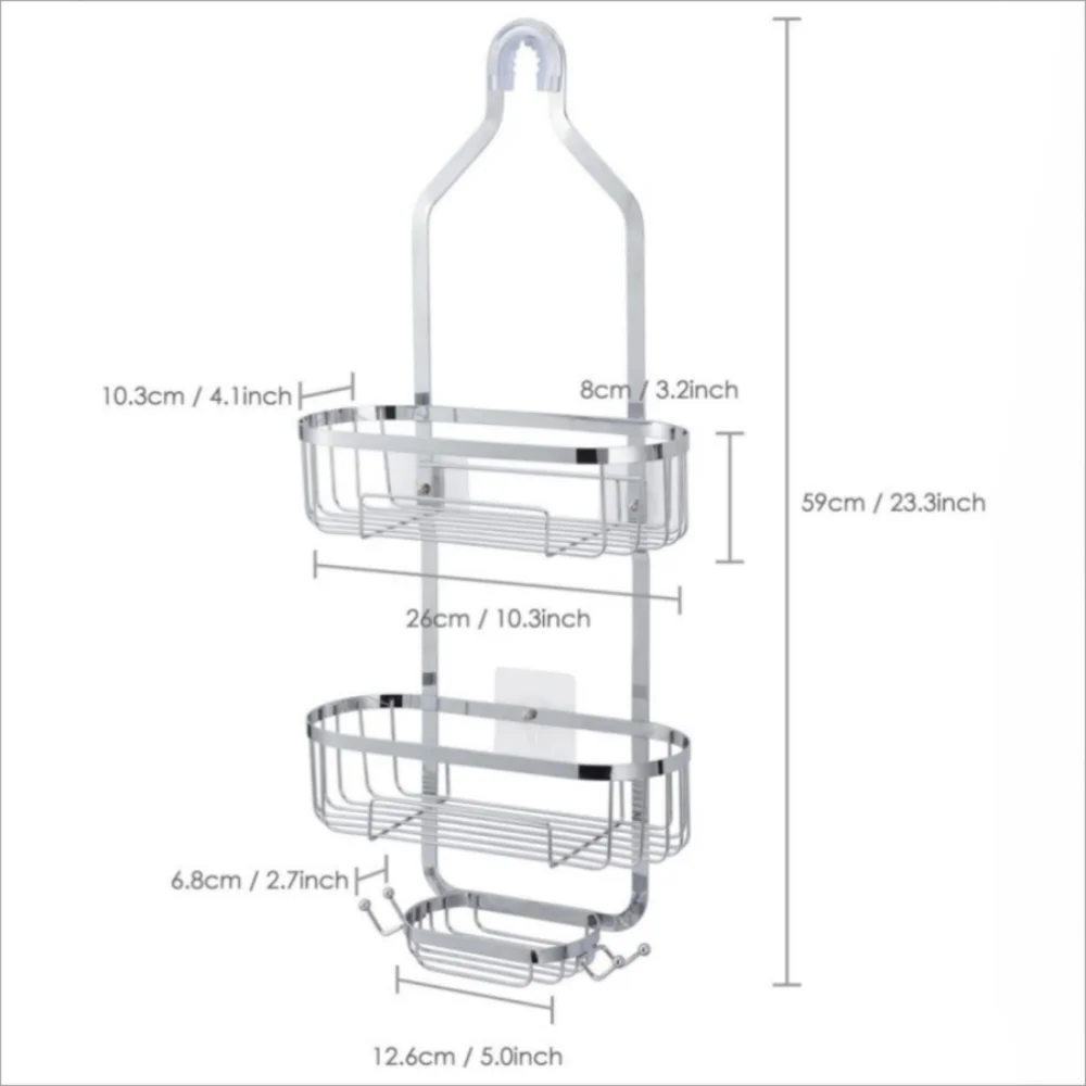 1pc Bathroom Hanging Shower Organizer, Over Head Shower Caddy Basket Anti-Swing,Detachable Bathroom Wall Mounted Shower Shelf