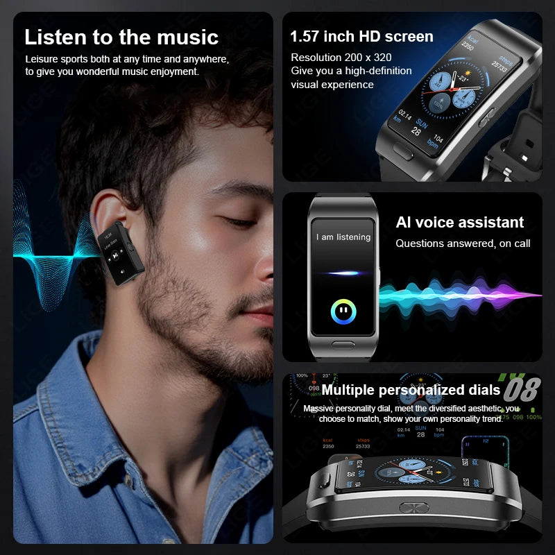 NEW 2 In 1 TWS Headset Smart Watch 1.57" Men Women GPS Touch Screen Sports Fitness ECG Heart Rate Watches Bluetooth Call Music Smartwatch